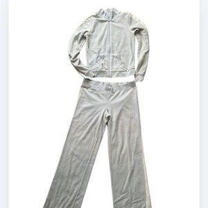 Jennifer Lopez Light Gray Velour Track Pants & Zip Jacket Set